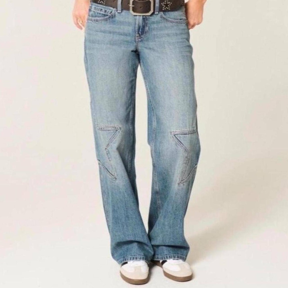 Hollister Jeans Womens 28 Low-Rise Baggy Star Medium Wash Blue Denim Wide Leg